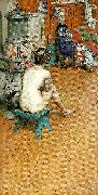 Carl Larsson, leontine, naken rygg sittande-am ofen-i ateljen